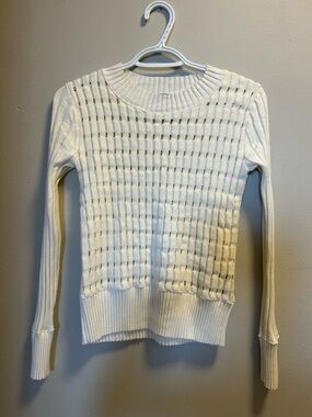 Club Monaco Cream Open-Weave Ribbed Crewneck Sweater